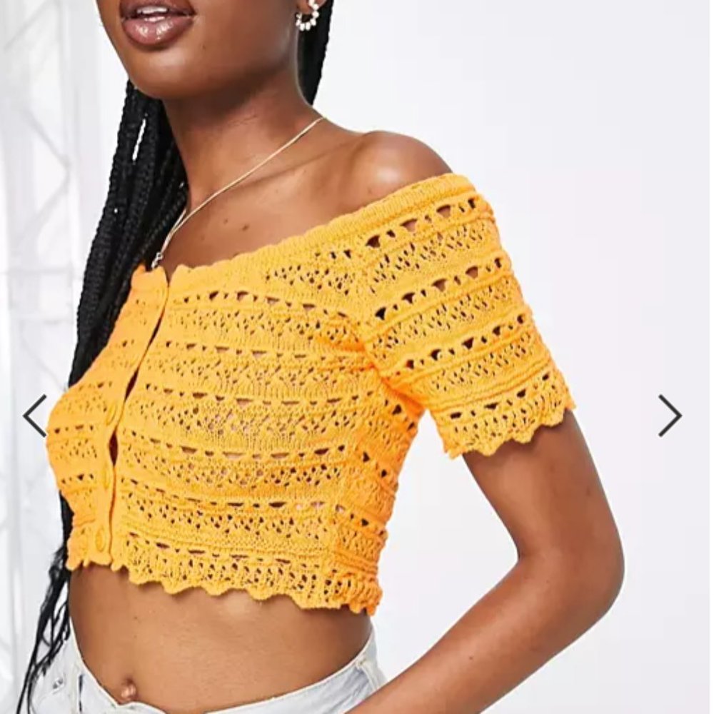 NWT ASOS crochet cotton off shoulder top in orange